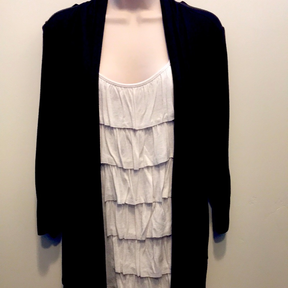 New directions Brown and cream twofer blouse with ruffles size L